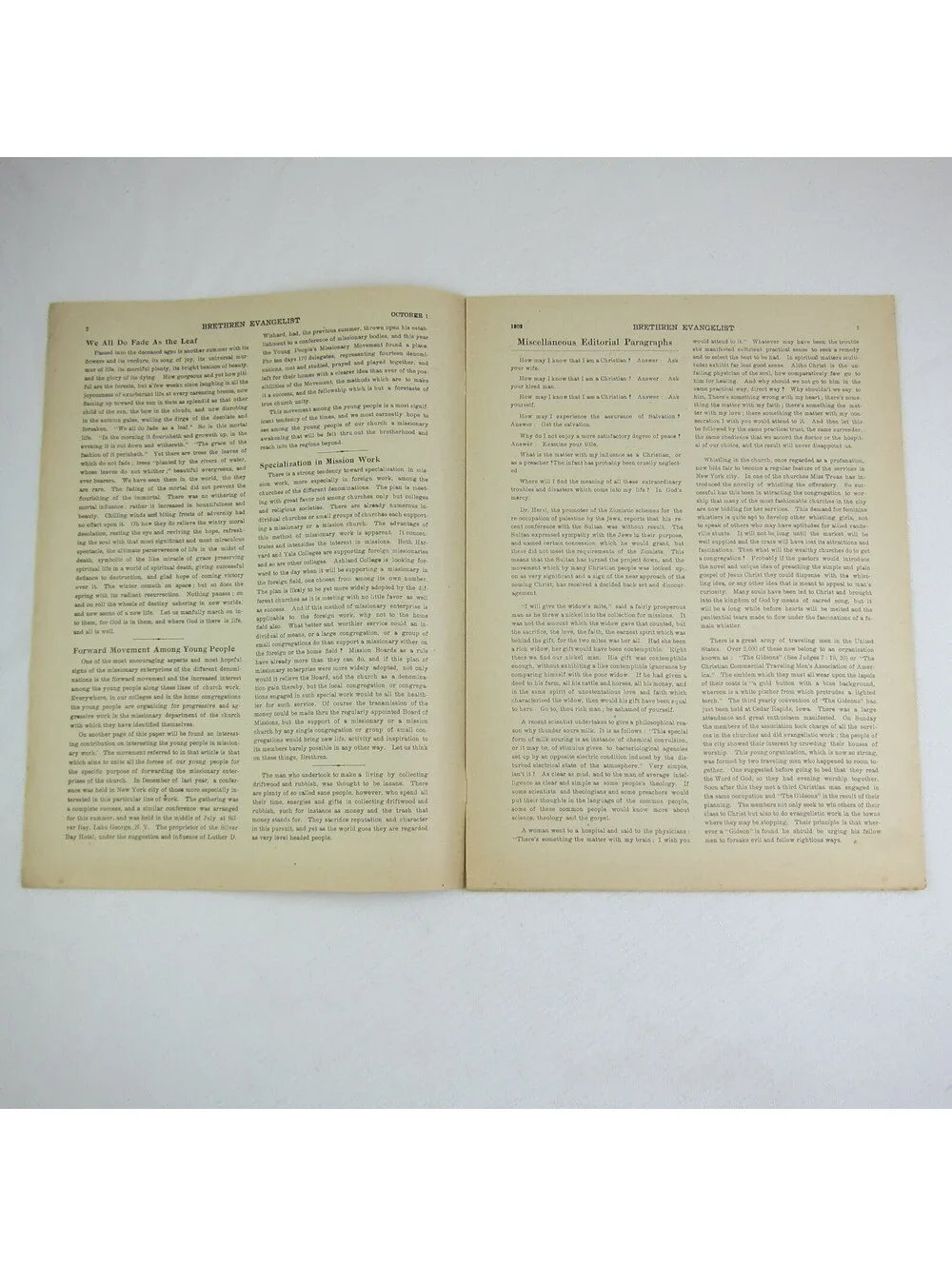 Brethren Evangelist Christian Newspaper Ashland Ohio Antique October 1st 1902